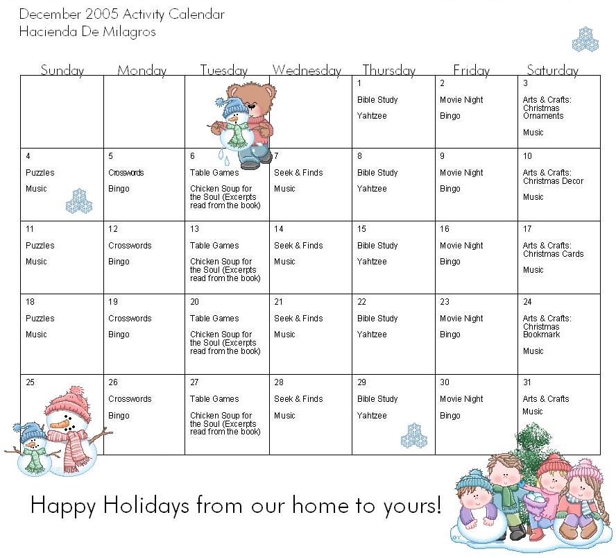 December 2005 Activity Calendar